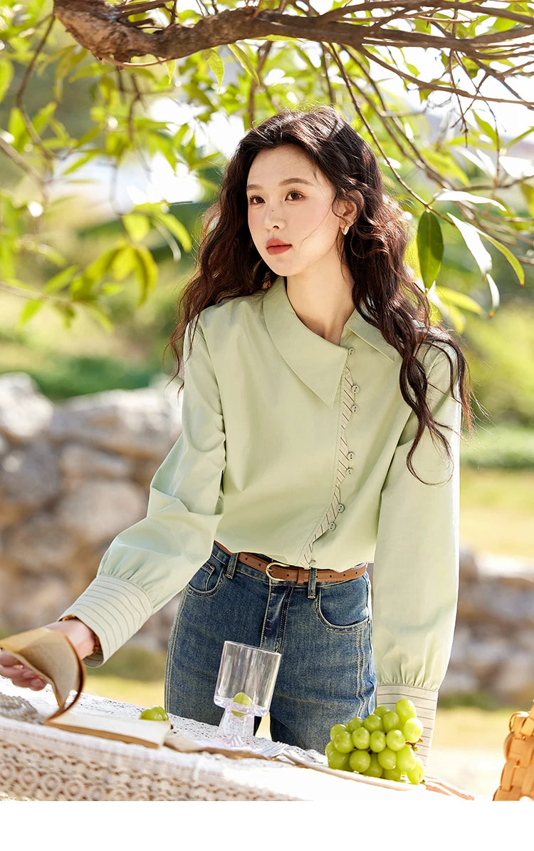 MISHOW Pink Embroidered Linen Blouse Square Collar MXE35X1834