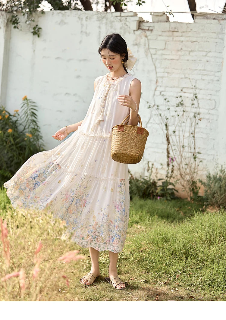 Mishow Mushroom Edge O-Neck Lace Up Tassel Dress MXE36L2253