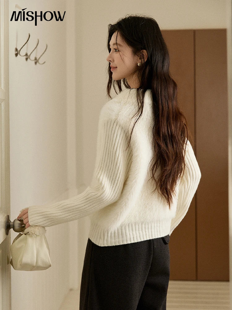 Mishow White Faux Fur Fake Two-Piece Zipper Cardigan MXE94Z2992