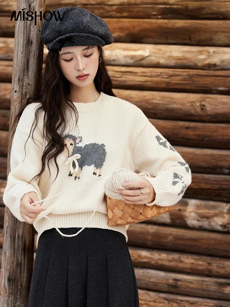 Mishow Soft Lamb Color Clash Spliced Pullover MXD59Z1140