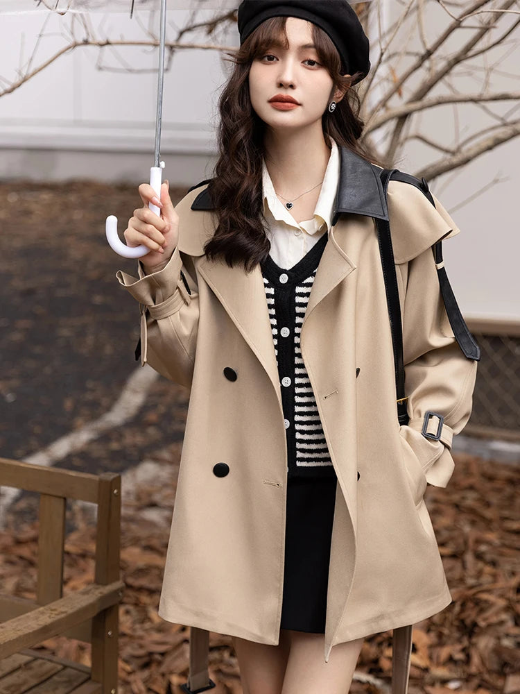 Mishow Polo Collar Patchwork Long Trench Coat MXB33W0399