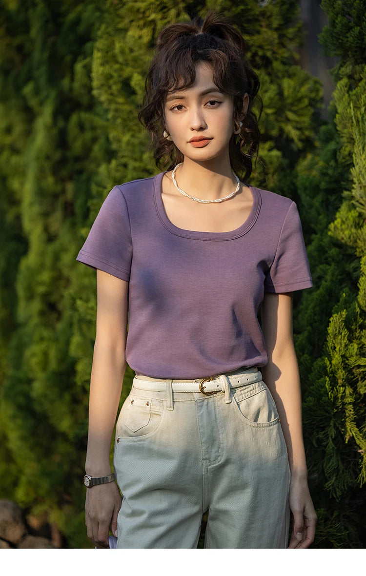 Mishow Solid Square Neck Cotton Tee MXC12T0641