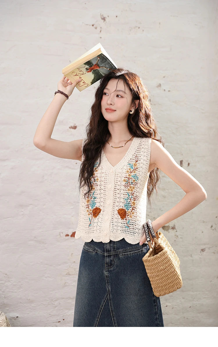 MISHOW Denim Fishtail Skirt Love Embroidered Pockets A-Line MXD28B0414