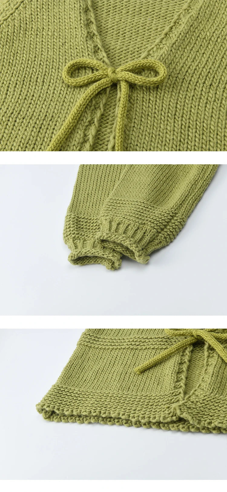 Mishow Avocado Green Lantern Sleeve Lace-Up Cardigan MXE51Z2694