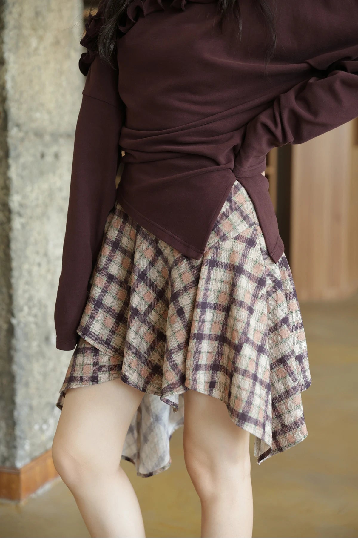 Mishow Purple Plaid Irregular Ruffle Hem Skirt MXE42B2395