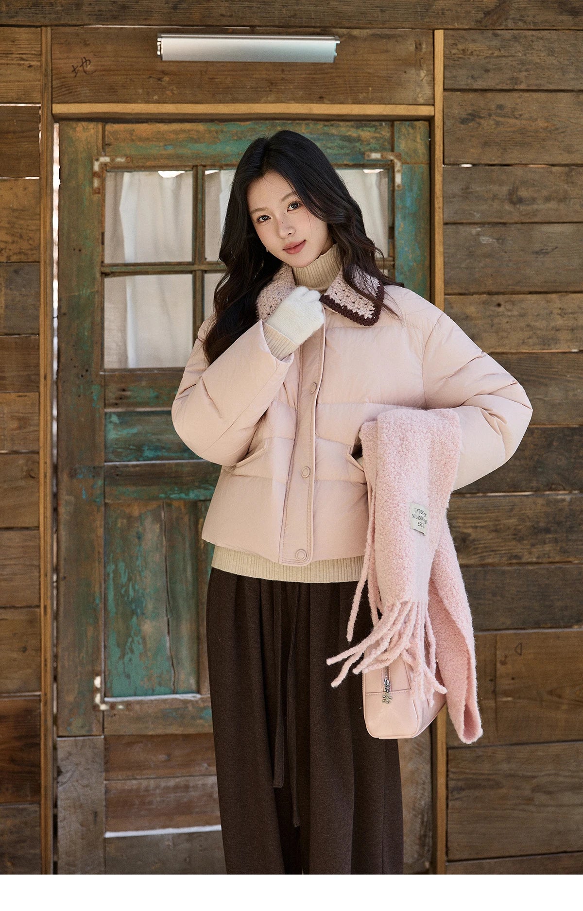 Mishow Knitted Lapel Collar Short Down Jacket MXE94Y0094