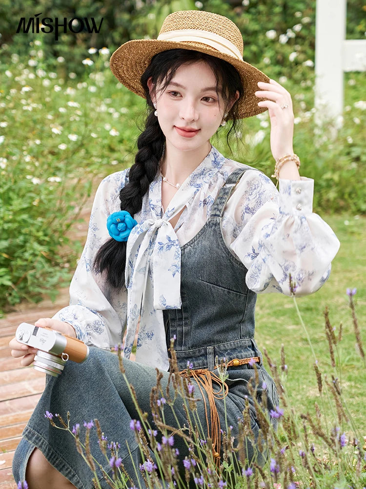 MISHOW Retro Denim Strap Pocket Midi Dress MXD14L1817