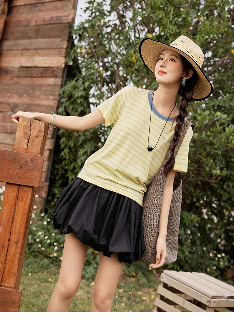Mishow Striped Contrast Round Neck Tee MXE35Z1270