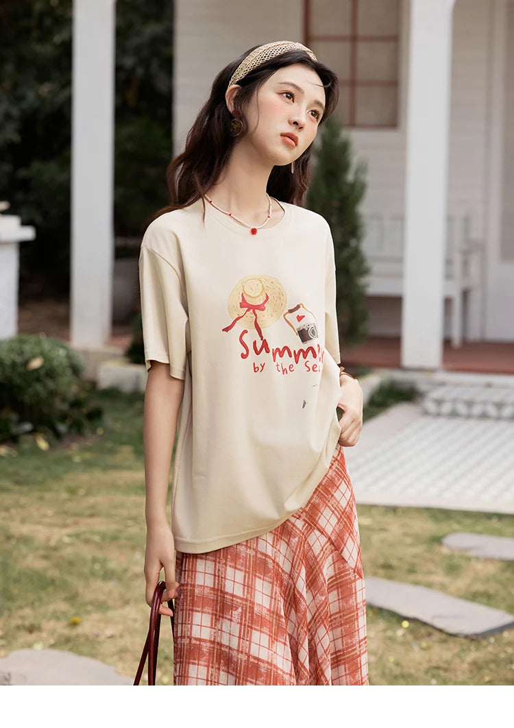 Mishow Cartoon Print Loose Round Neck Tee MXE34T0559