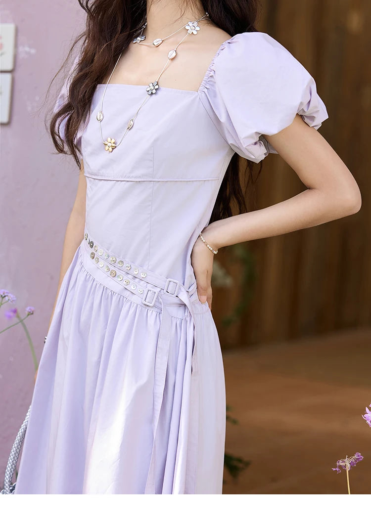 Mishow French Purple Puff Sleeve Square Neck Dress MXE34L2222