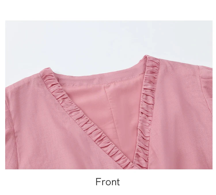 Mishow V-Neck Puff Sleeve Pocket Sash Dress MXE39L2381
