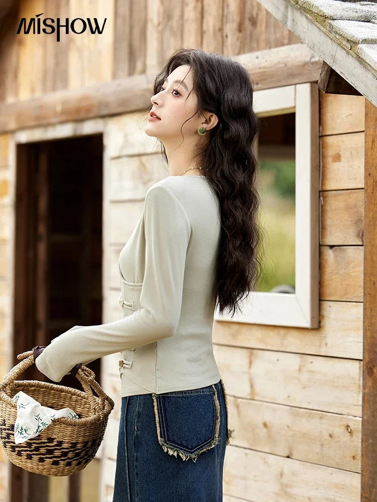 Mishow Solid V-Neck Slim Knit Sweater MXE11Z1076