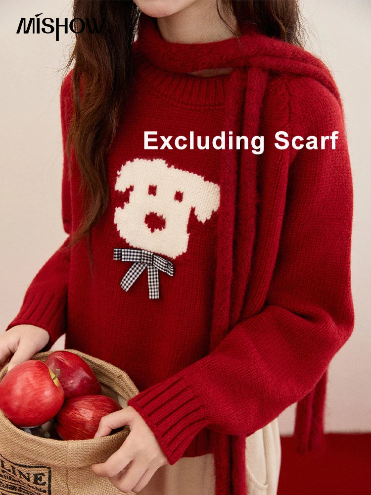 Mishow Red Puppy Jacquard Crew Neck Sweater MXE93Z2932