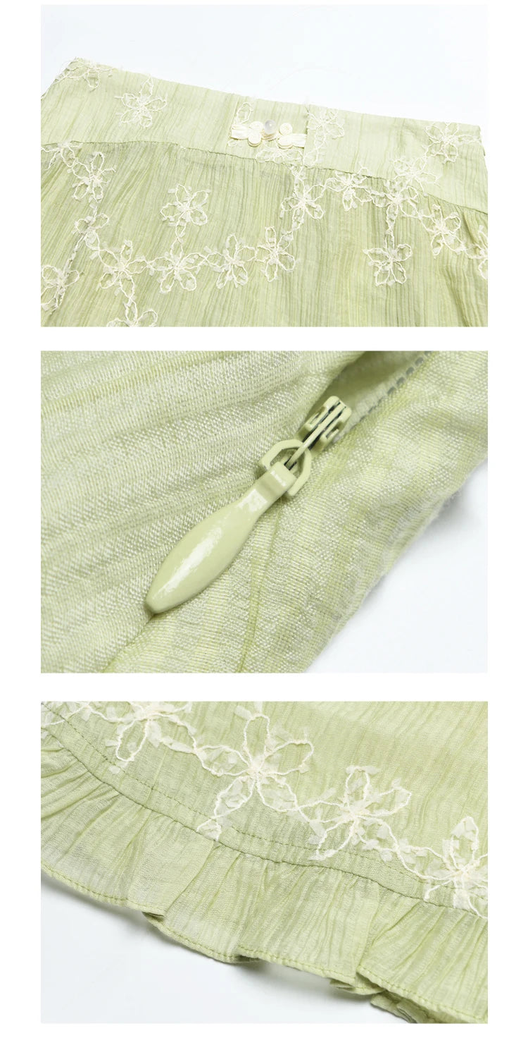 Mishow Chinese Green Stand Collar Top & Selvedge Skirt Set MXD22X1388