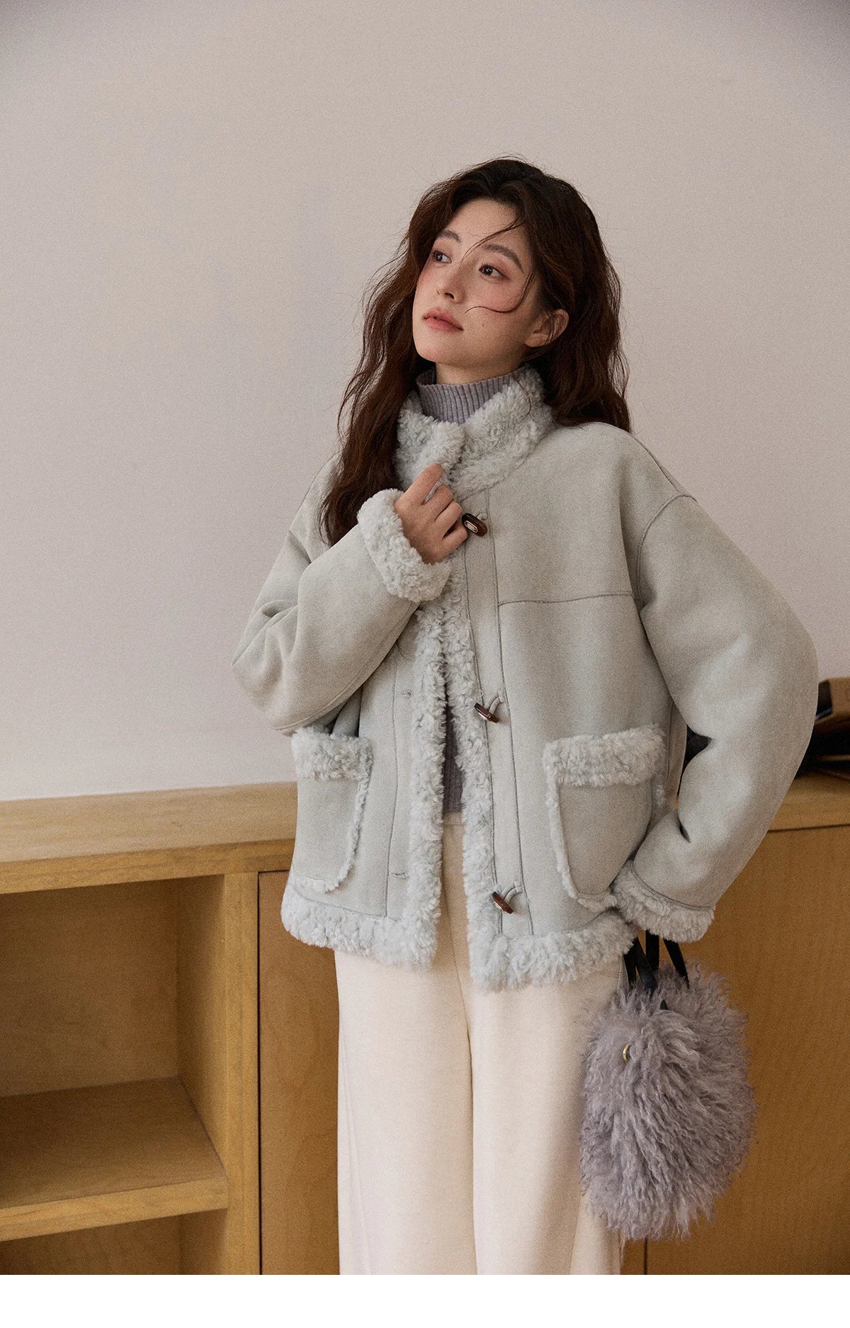 MISHOW Suede Composite Fur Jacket Stand-Up Collar Windproof MXE87W0941