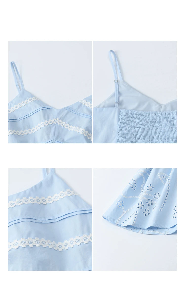 Mishow Strap V-Neck Embroidery Top & Drawstring Skirt Set MXE34T0624