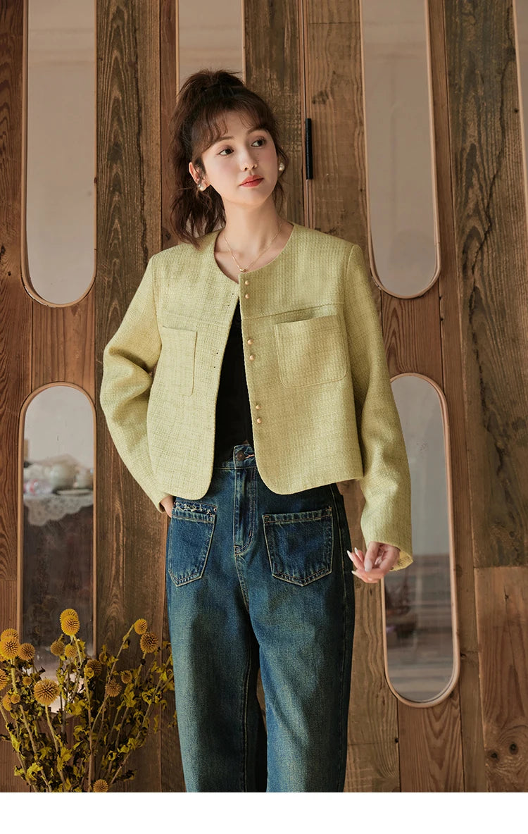 Mishow Retro Round Neck Gold Button Jacket MXC44W0072