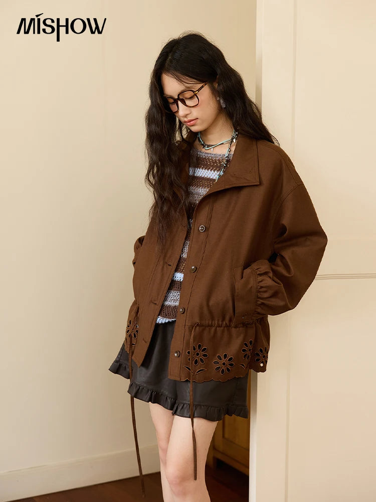 Mishow Hollow Embroidered Drawstring Waist Trench MXE48W0855