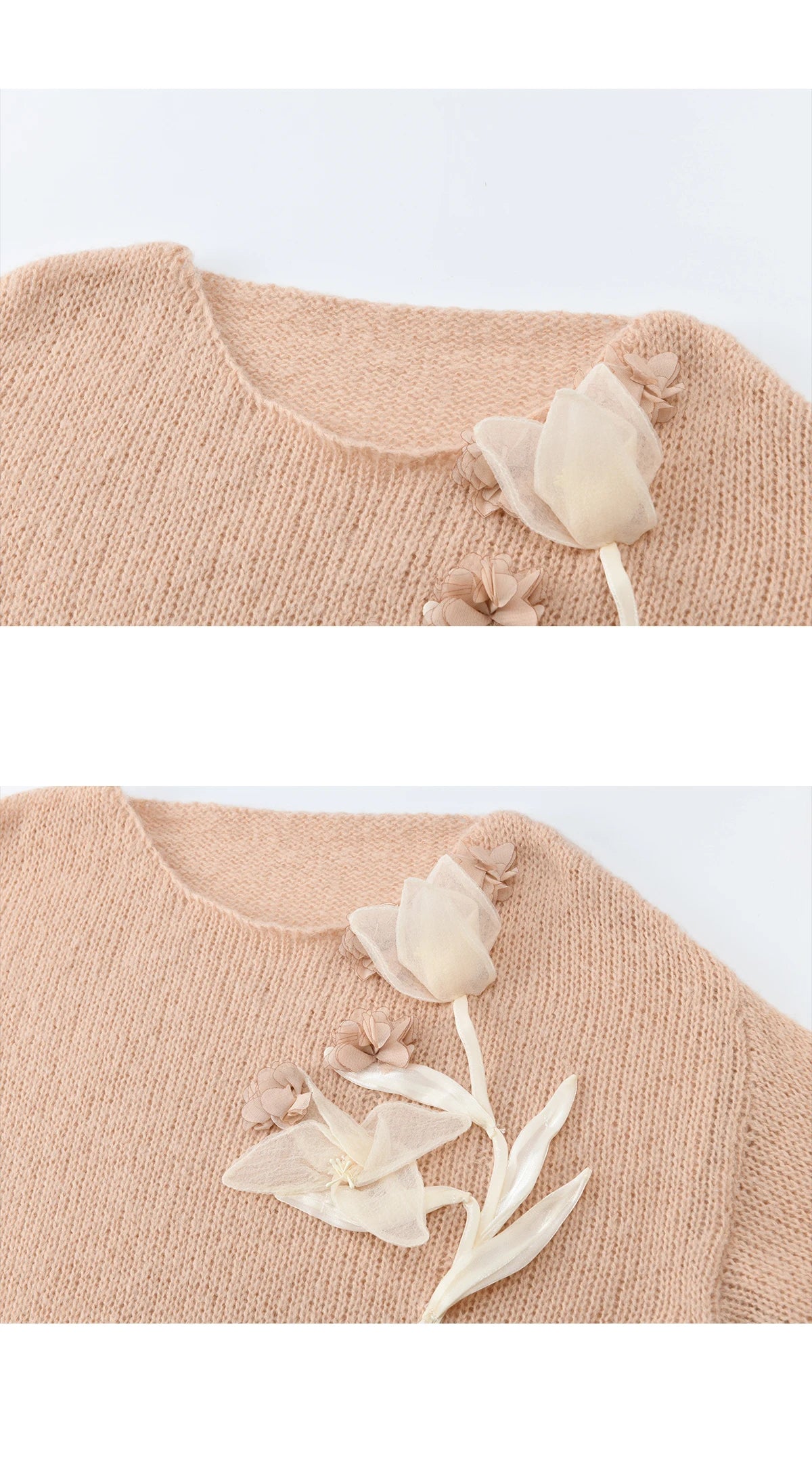 Mishow Pinkish Beige 3D Floral Applique Crew Neck Sweater MXE47Z2649