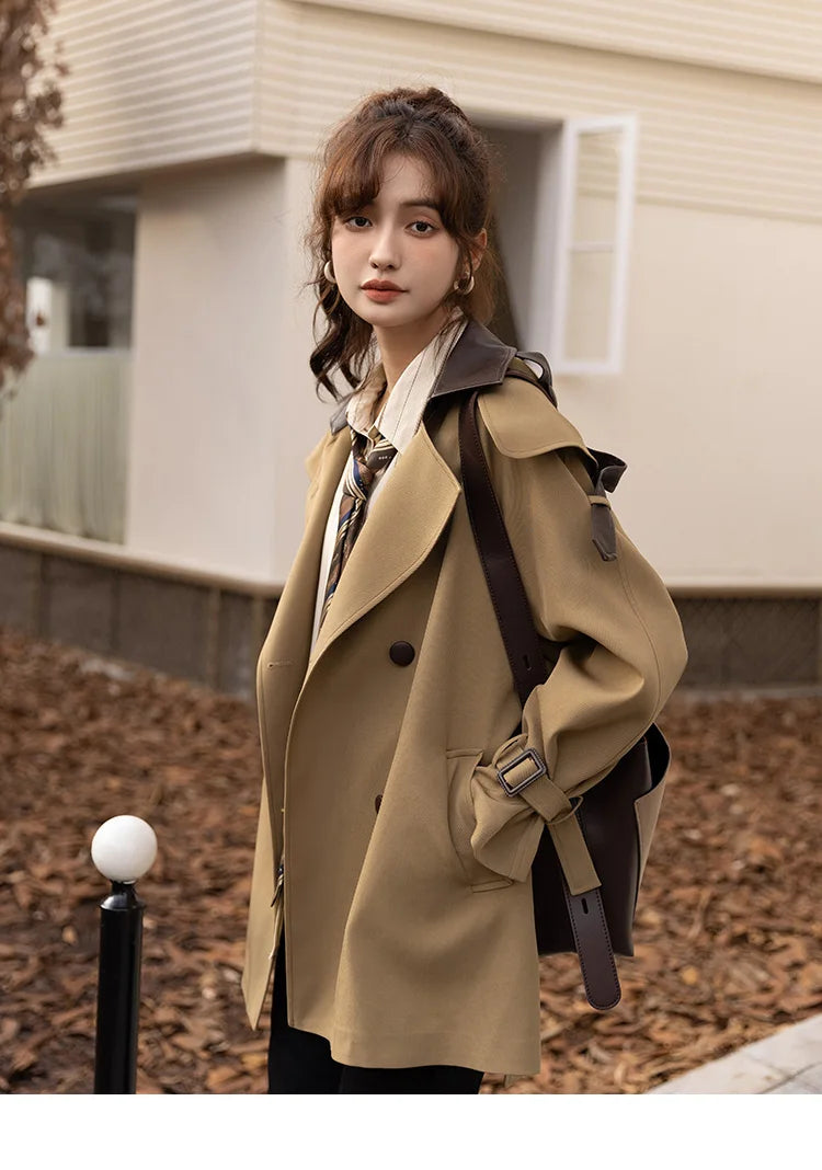 Mishow Polo Collar Patchwork Long Trench Coat MXB33W0399
