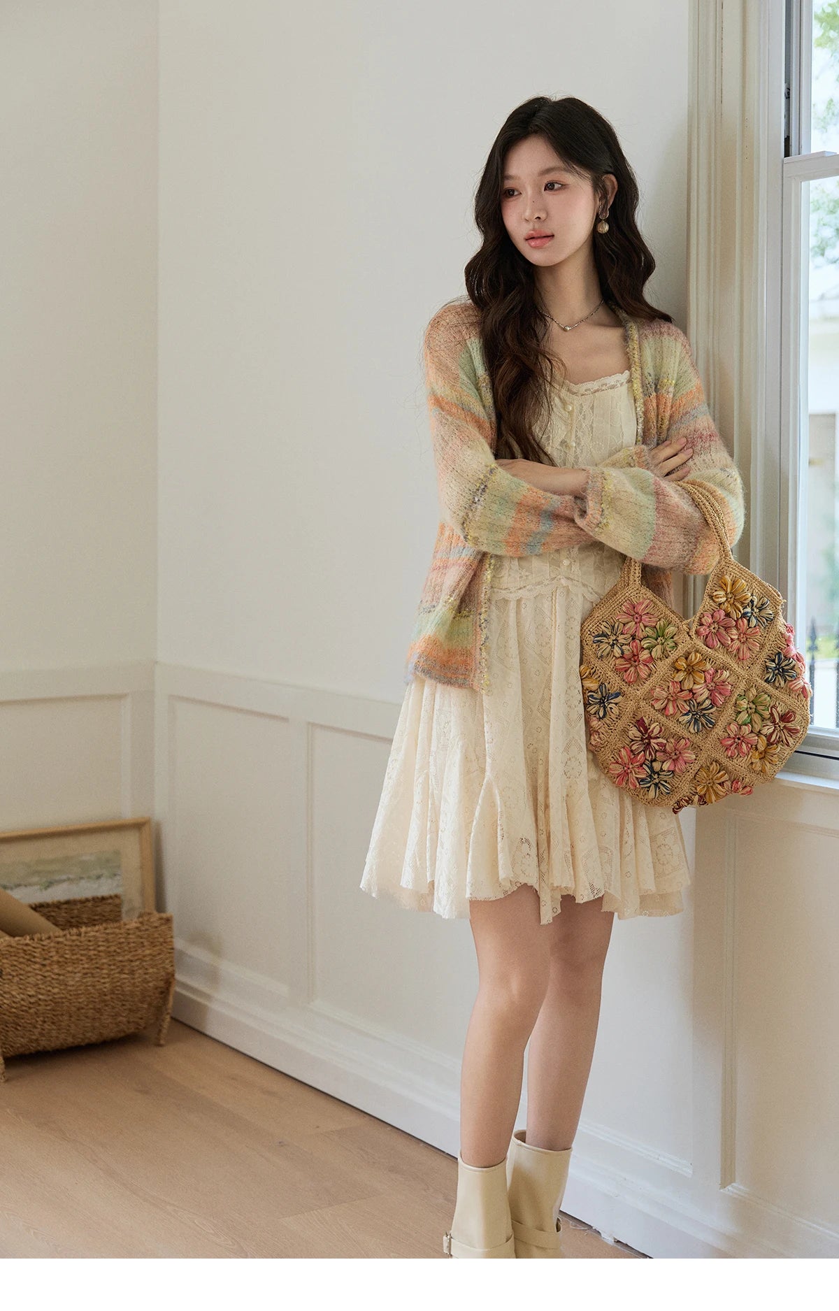 Mishow Gradient Striped V-Neck Rainbow Cardigan MXF13Z3019
