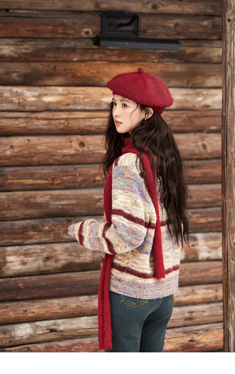 Mishow Striped Contrast Color O-Neck Cardigan MXD59Z1061