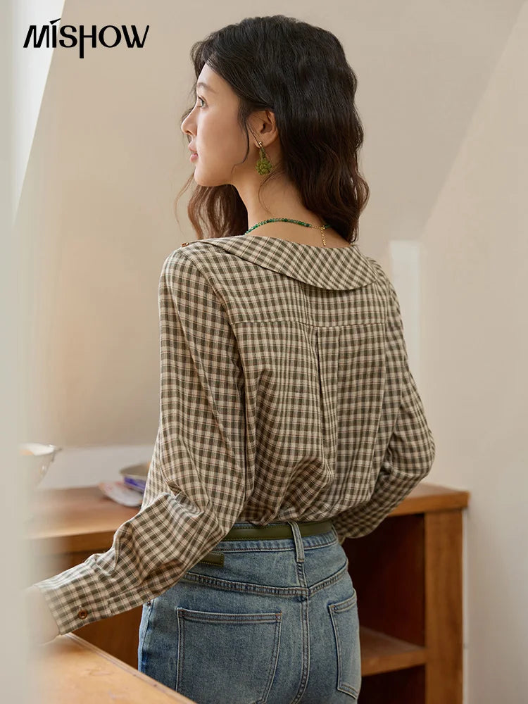 MISHOW Plaid Shirt Side Slit Pockets with Belt MXE44X2469