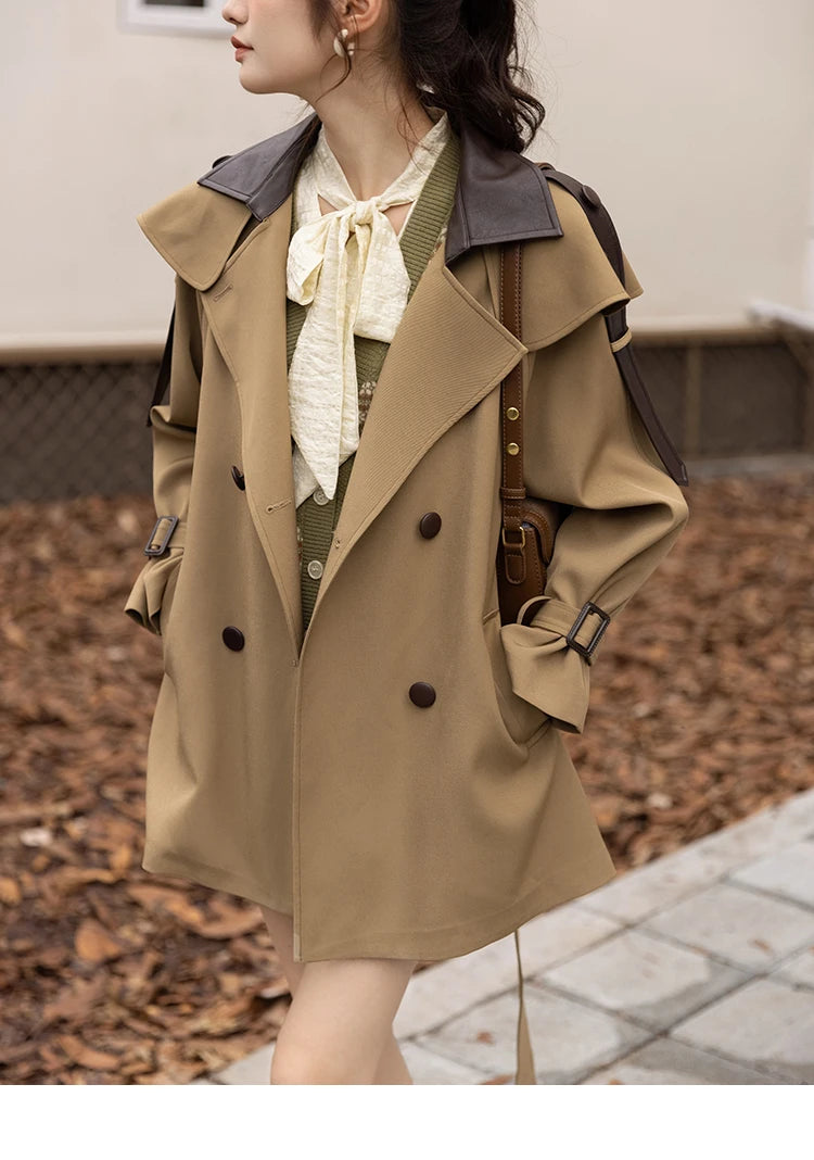 Mishow Polo Collar Patchwork Long Trench Coat MXB33W0399