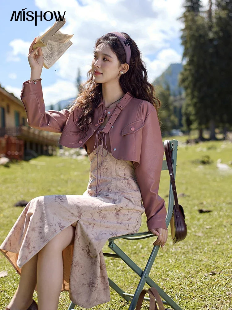 Mishow Leather Patchwork Floral Strap Dress MXD43L2031