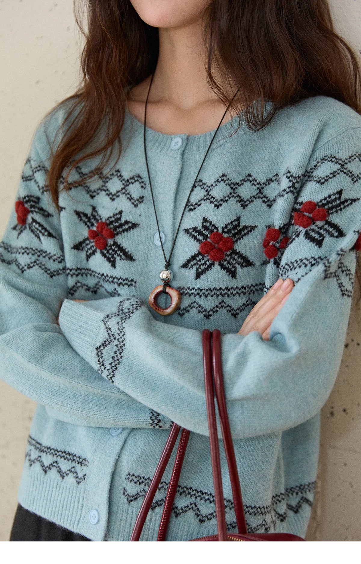 Mishow Blue Geometric Fair Isle Cardigan MXE86Z2734