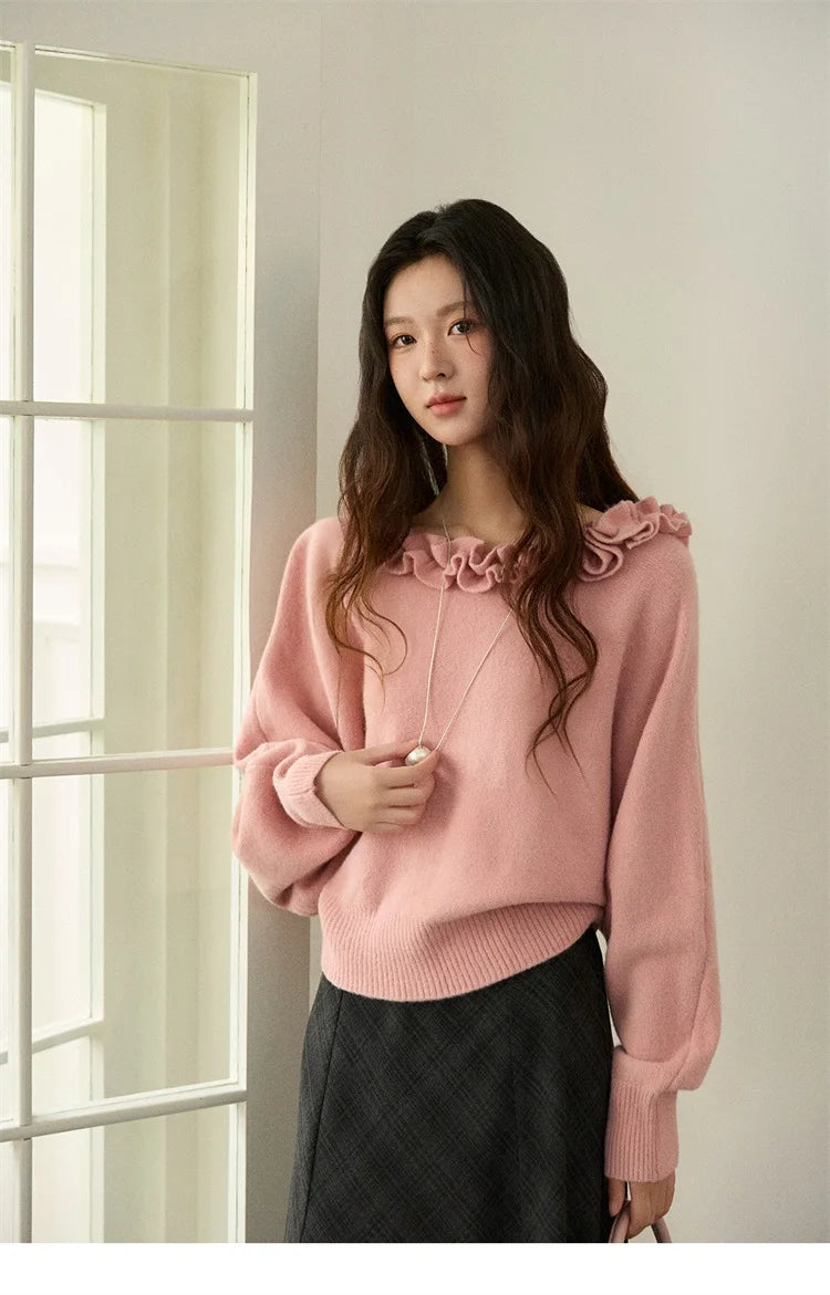 Mishow Orange Lotus Edge Lantern Sleeve Pullover MXE86Z2726