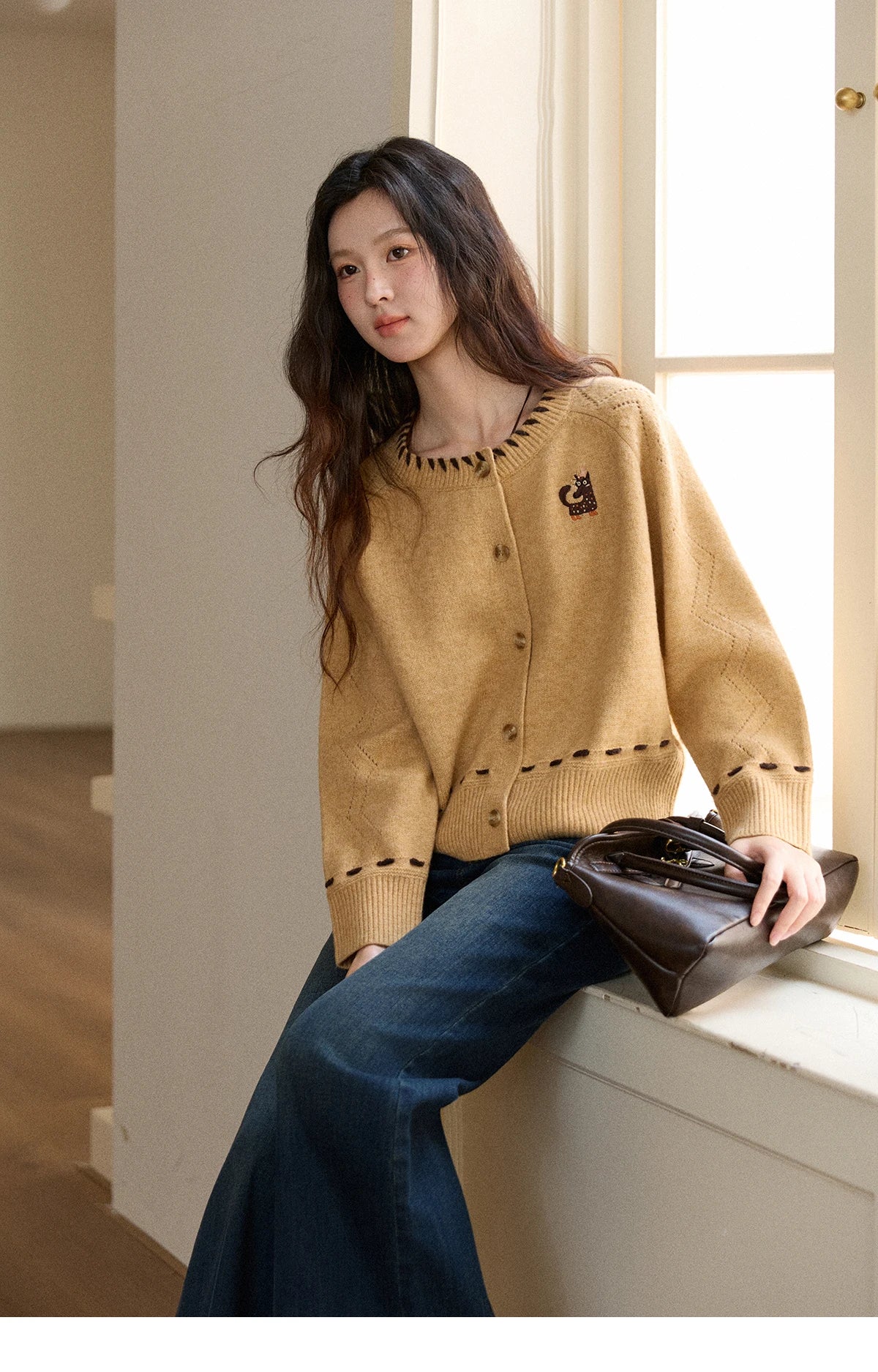 Mishow Retro Orange Little Fox Embroidered Cardigan MXE88Z2598