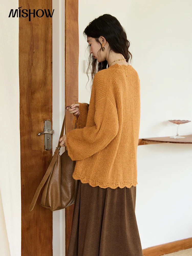 Mishow Pumpkin Wavy Edge Dropped Sleeve Cardigan MXE46Z2505