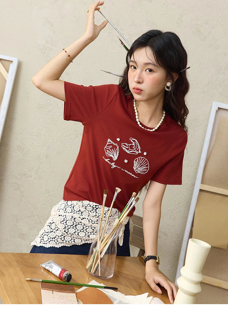 Mishow Shell Embroidered Round Neck Tee MXE34T0570