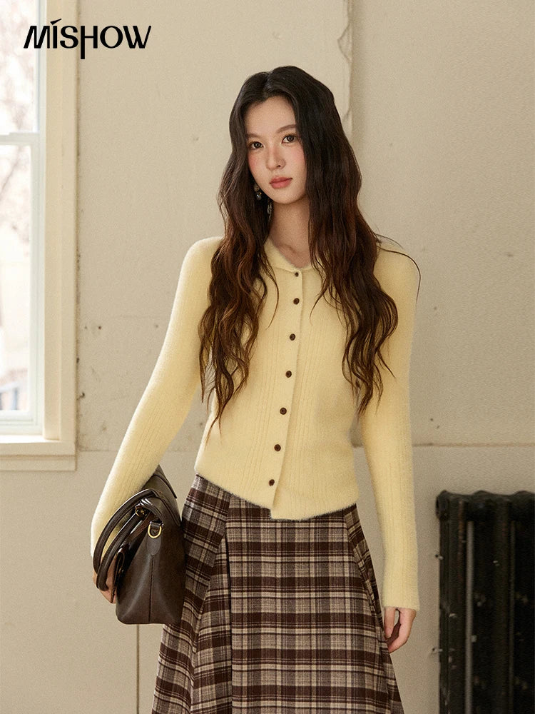 Mishow Yellow Imitation Mink Fur Turn-Down Cardigan MXE89Z2671