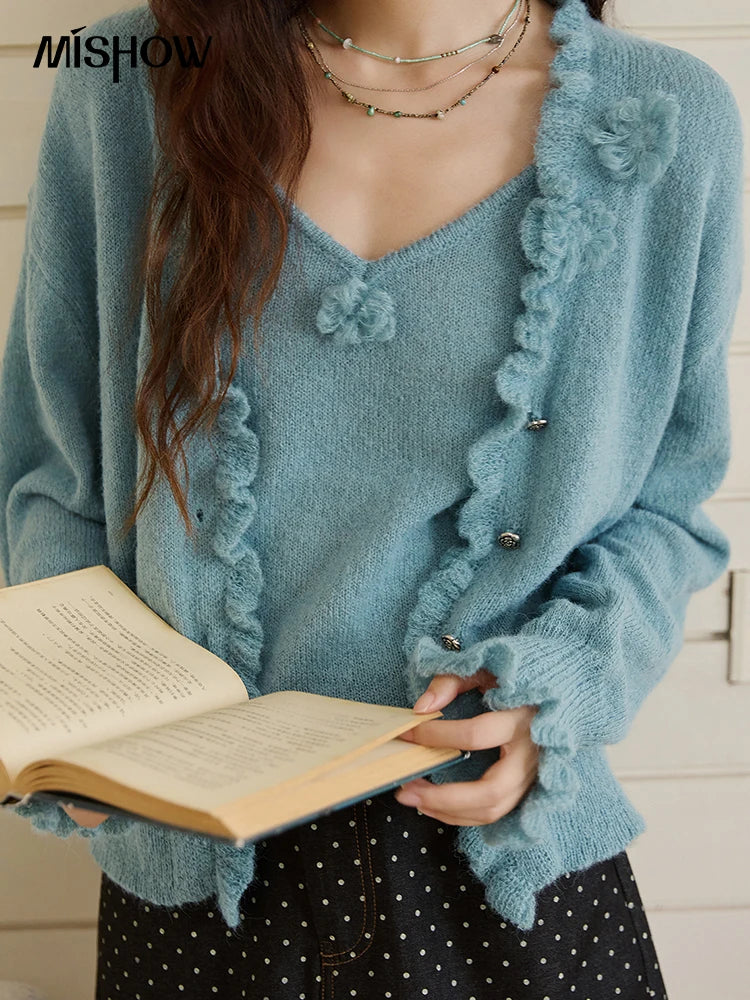 Mishow Blue Lotus Leaf Edge Cardigan & Camisole Set MXE45T1377