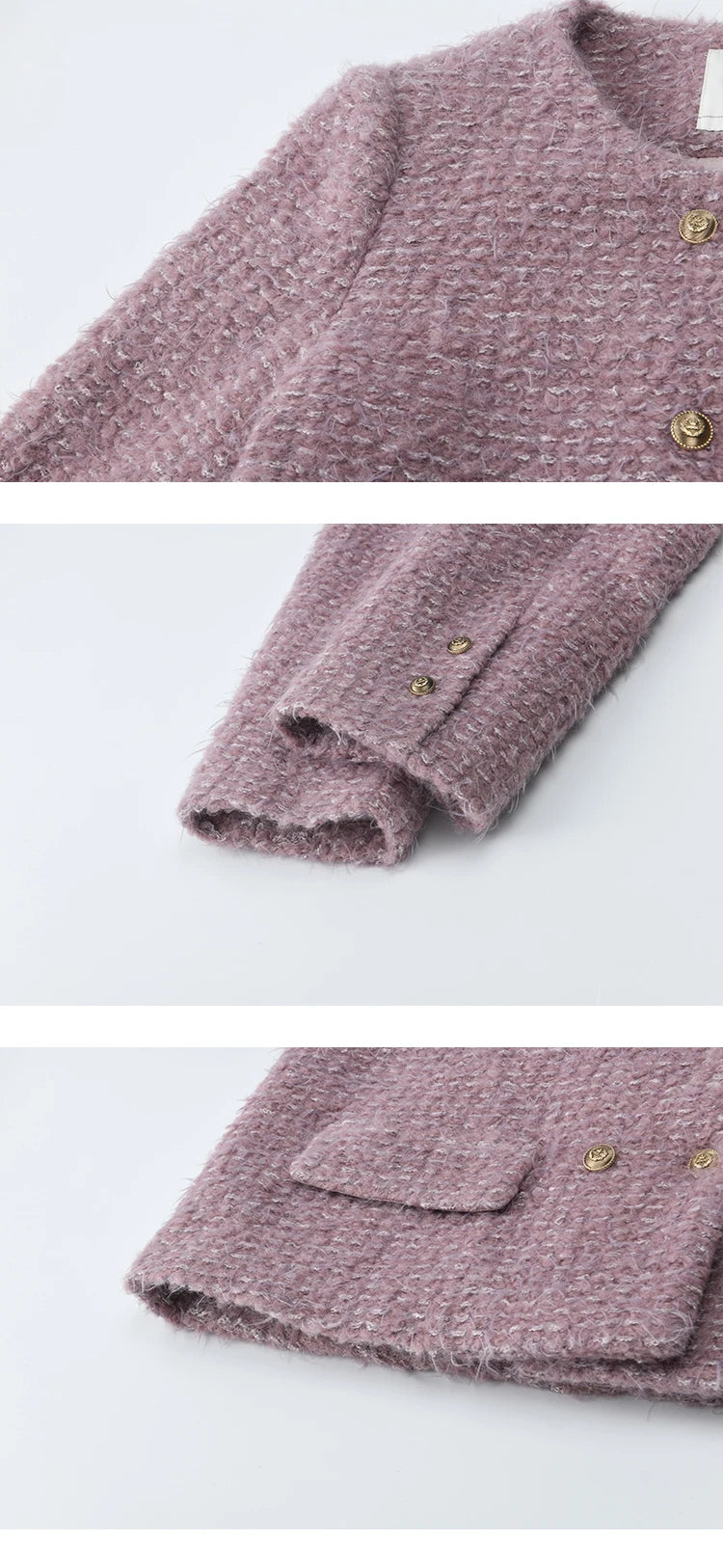 Mishow Purple Double-Breasted Tweed Wool Coat MXE88W0881