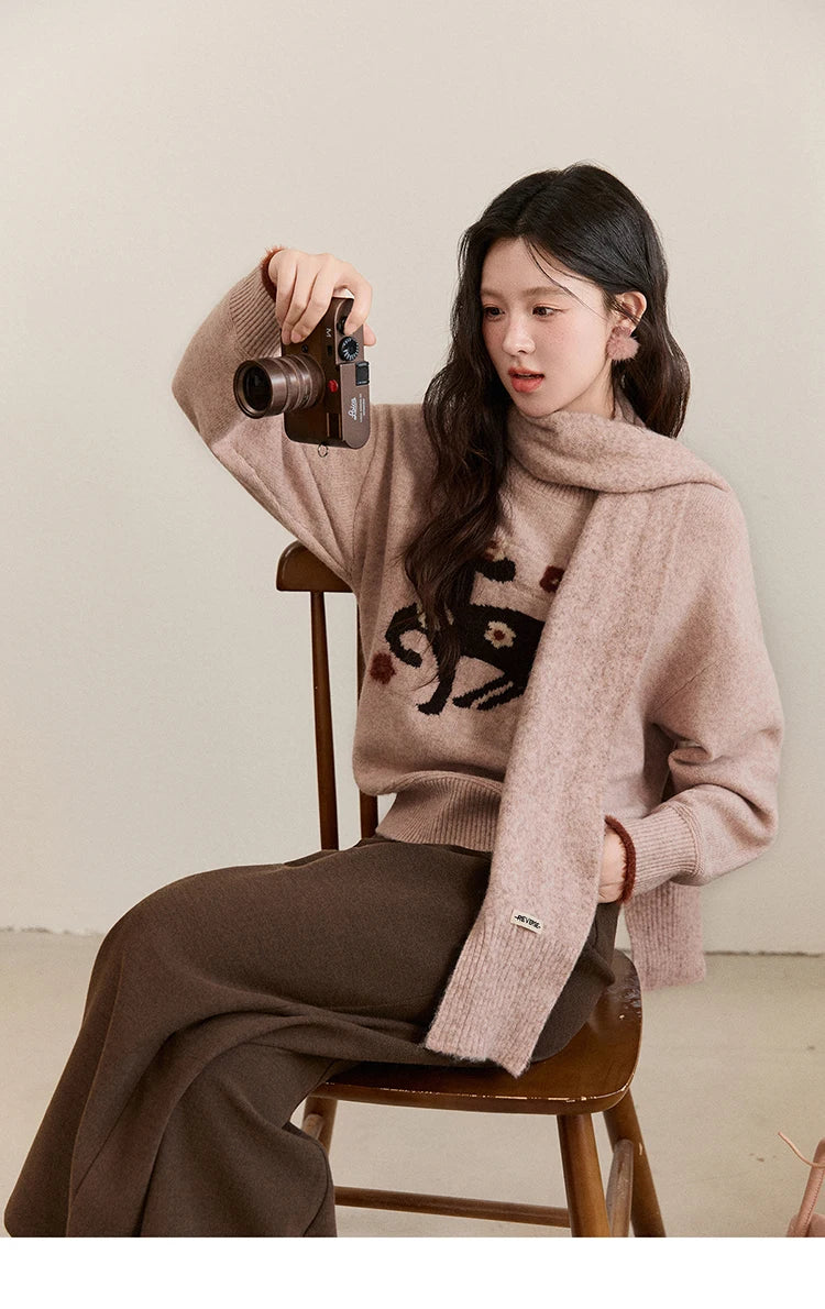 Mishow Horse Pattern Faux Mink Fur Cuff Sweater MXE94Z2863