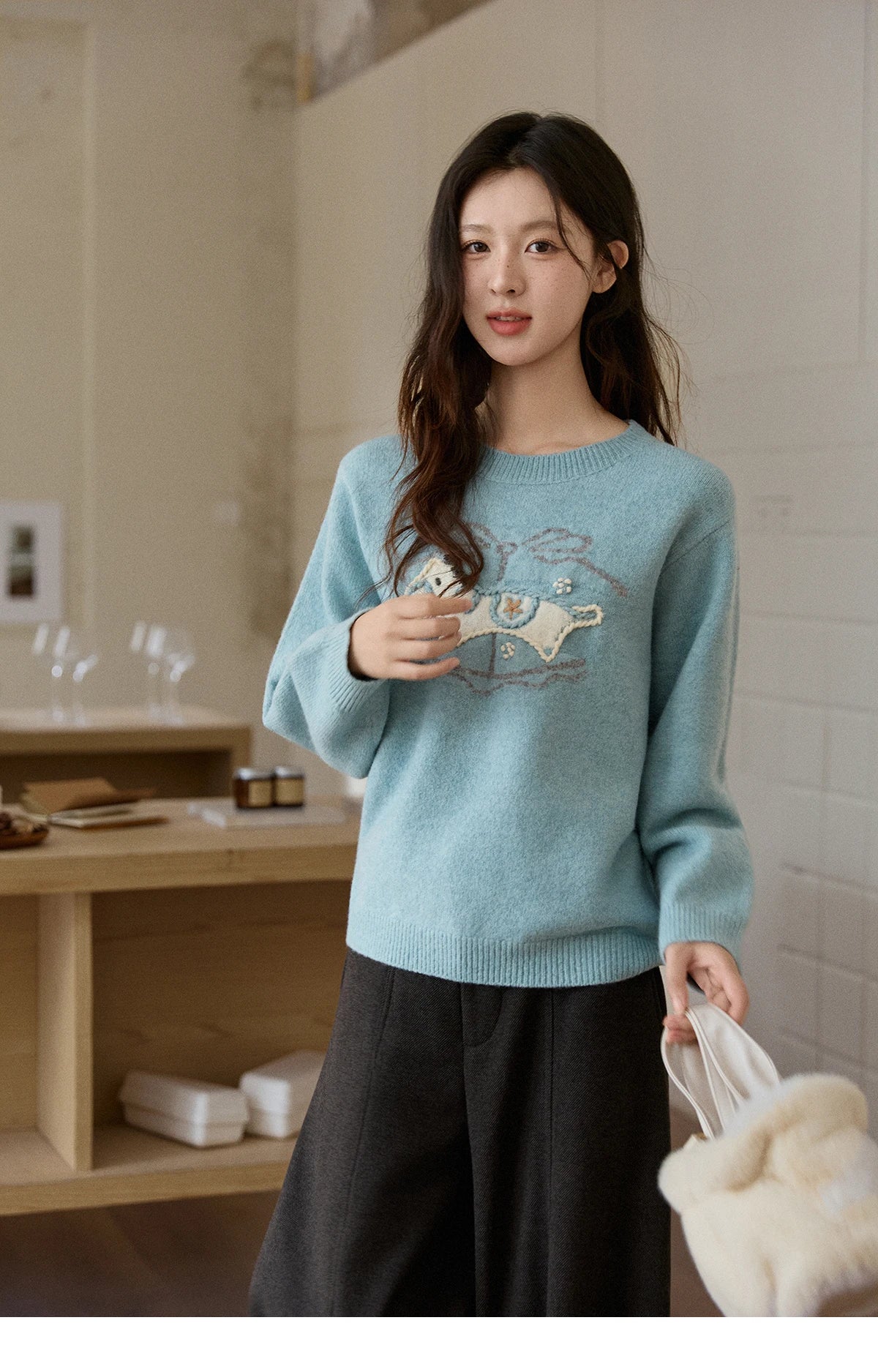 Mishow Handmade Embroidered Pony Jacquard Pullover MXE92Z2848