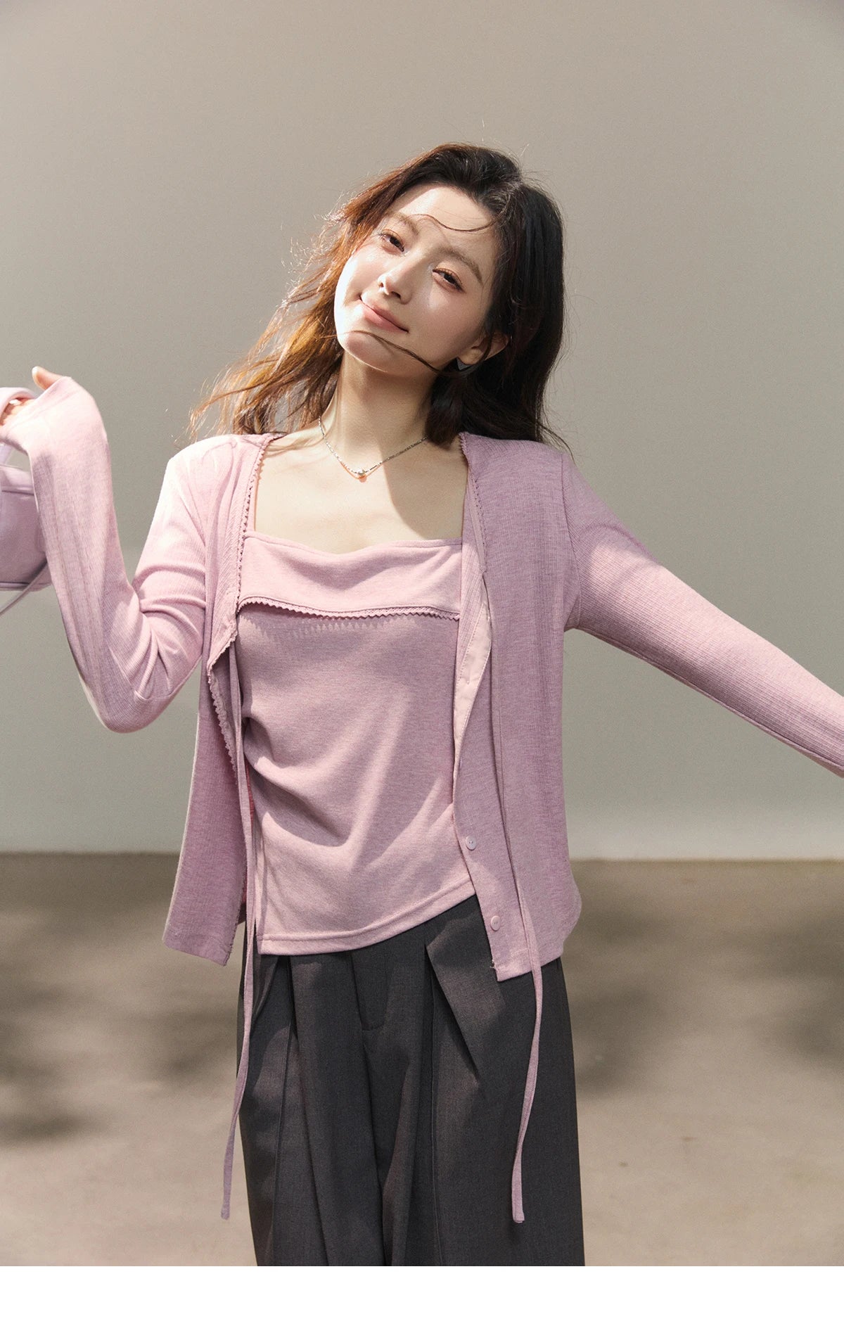 Mishow Purple Lace-Up Cardigan & Camisole Set MXF13Z2998