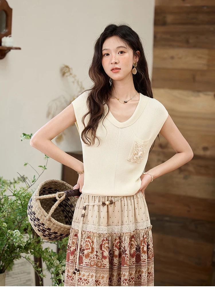 Mishow V-Neck Pocket Shell Lace Raglan Tee MXE34Z1265