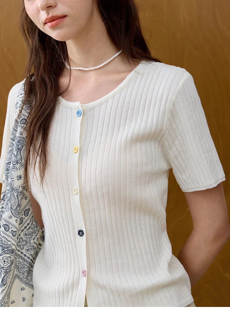 Mishow Short Sleeve Round Neck Summer Cardigan MXE34Z1268