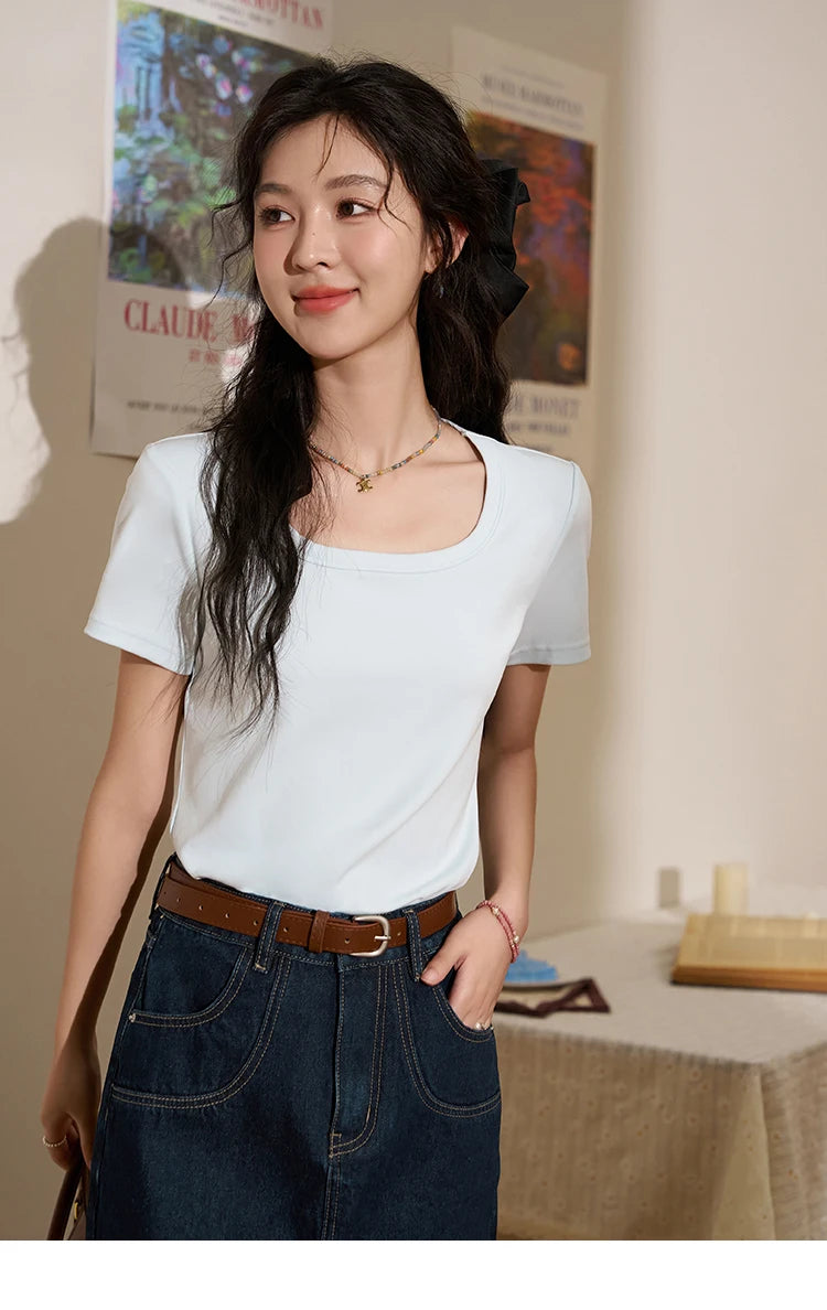 Mishow Solid Square Neck Cotton Tee MXC12T0641