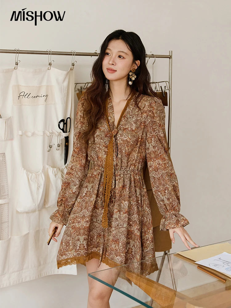 MISHOW French Vintage Printed Long-Sleeve Dress MXE46L2518