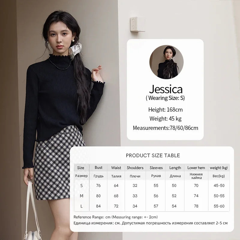 Mishow Ruffled Edge High Collar Slim Knit Top MXD48Z0850