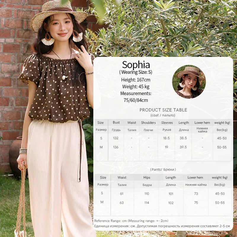 Mishow Polka Dot One Shoulder Puff Sleeve Top & Wide Leg Pants Set MXE38T0683