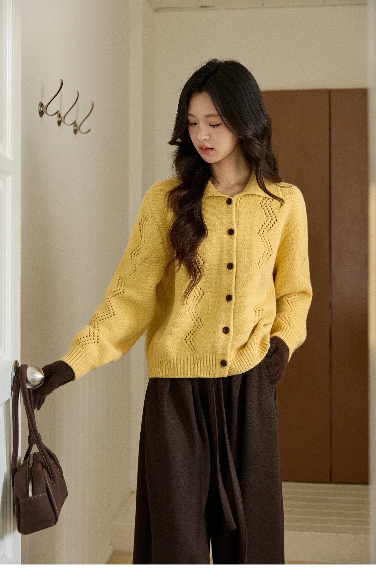 Mishow Yellow Hollow Pattern Lapel Cardigan MXE94Z2961