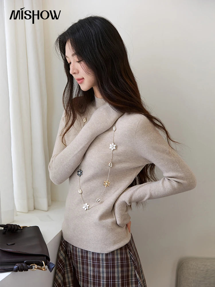 Mishow Minimalist Mock Neck Slim Pullover MXE48Z2583