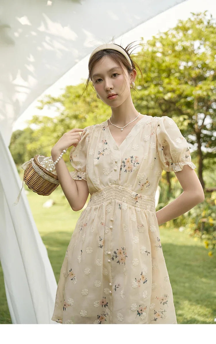 Mishow French Floral Embroidered Petal Sleeve Dress MXC38L1424