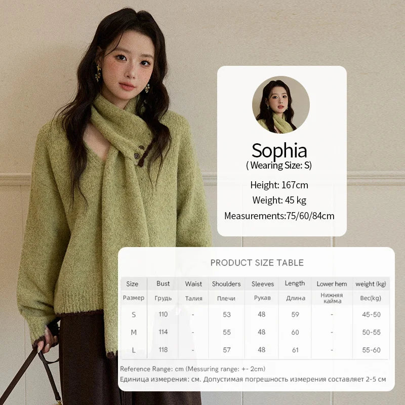 Mishow Green Detachable Scarf V-Neck Pullover MXE90Z2791